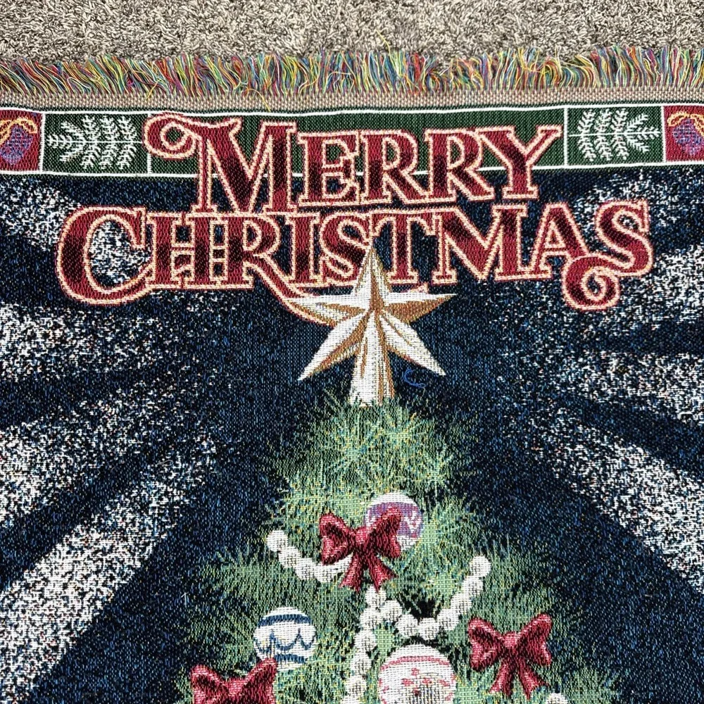 Vintage Christmas Tree Tapestry Throw Blanket Fringe 55